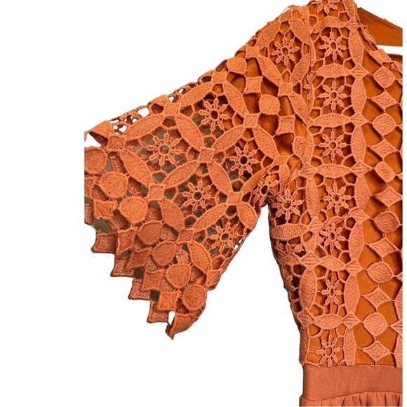 Roolee | NWT Orange Crochet Flowy Midi Dress Sz M - Picture 4 of 12